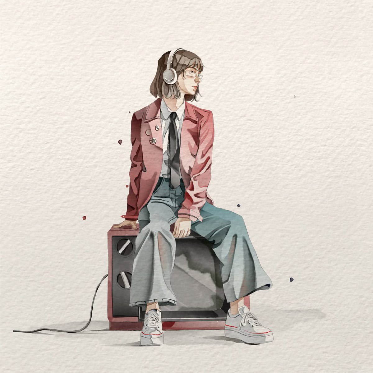 Watercolor Illustration of Woman with Telescope example 2