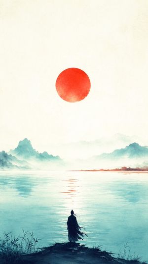 Oriental Zen Minimalist Sunset Poster AI image template preview
