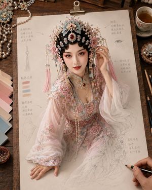 Traditional Chinese Opera Setup Sketch AI image template preview