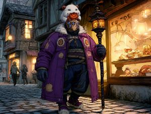 Masked Winter Lamplighter in Fantasy Alley AI image template preview