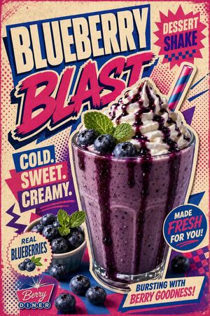 Retro Pop Art Blueberry Shake Poster AI image template preview