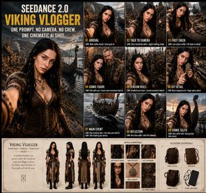 Seedance Viking Vlogger Storyboard Poster AI image template preview