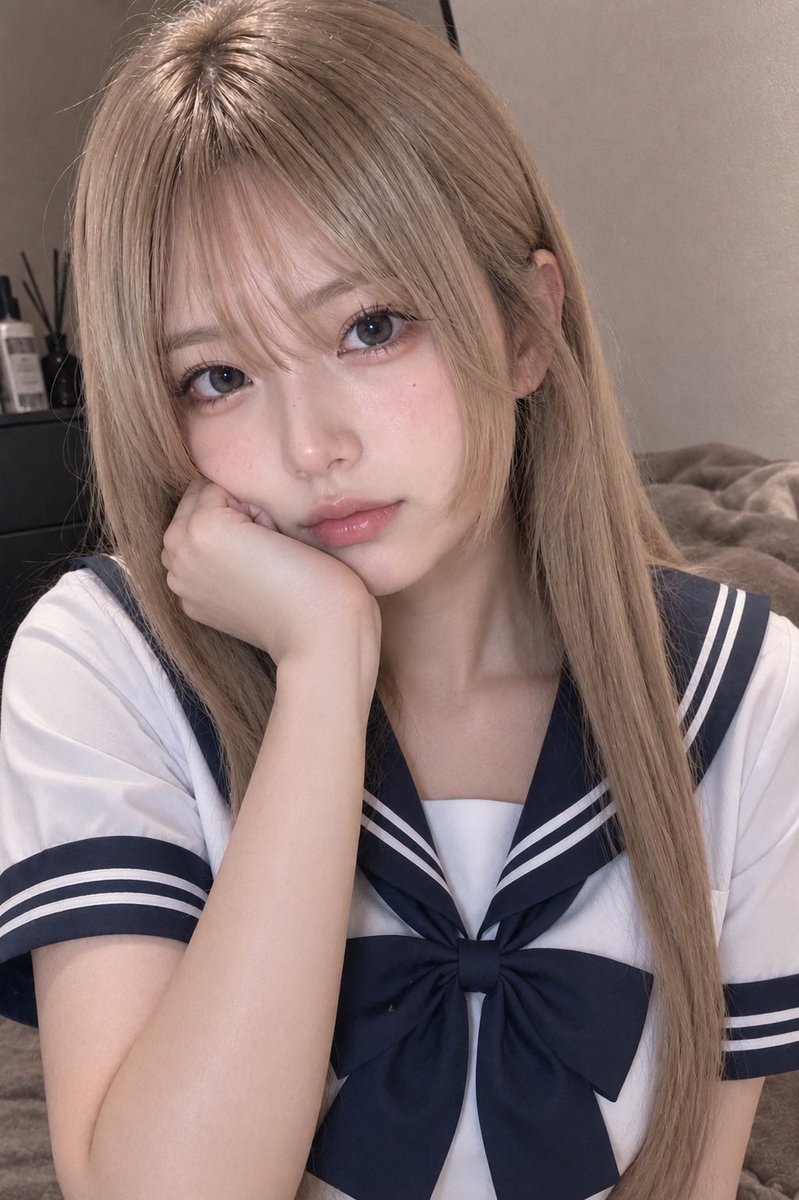 Cozy Ash-Blonde Selfie Portrait example 2