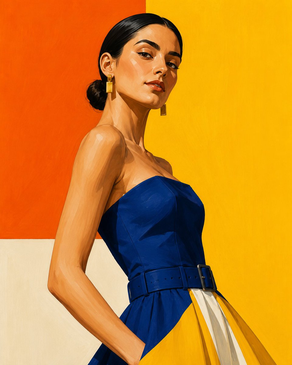 Geometric Color-Block Fashion Illustration example 1