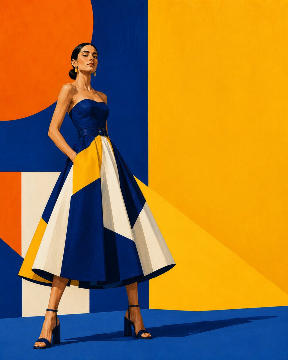 Geometric Color-Block Fashion Illustration example 2