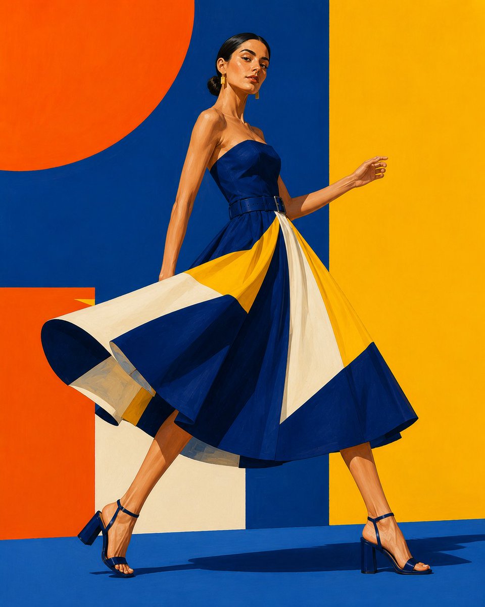 Geometric Color-Block Fashion Illustration example 3