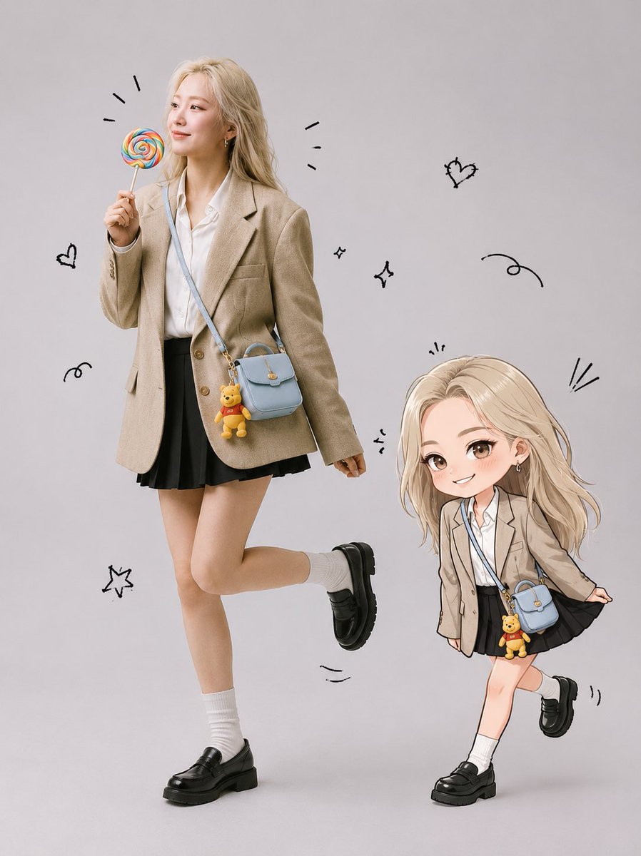 Realistic Portrait and Chibi Combo example 1