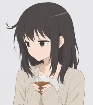 Melancholic Anime Girl Holding Tea AI image template preview