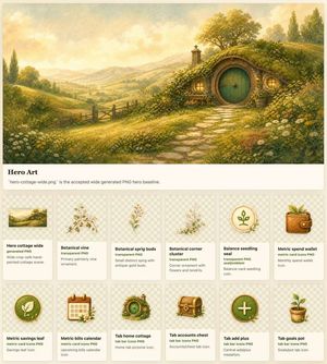 Cozy Hobbit App Asset Sheet AI image template preview
