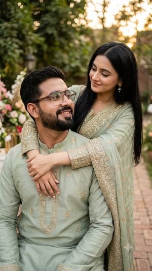 South Asian Wedding Couple Portrait AI image template preview