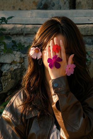 Mysterious Portrait with Floral Accents AI image template preview