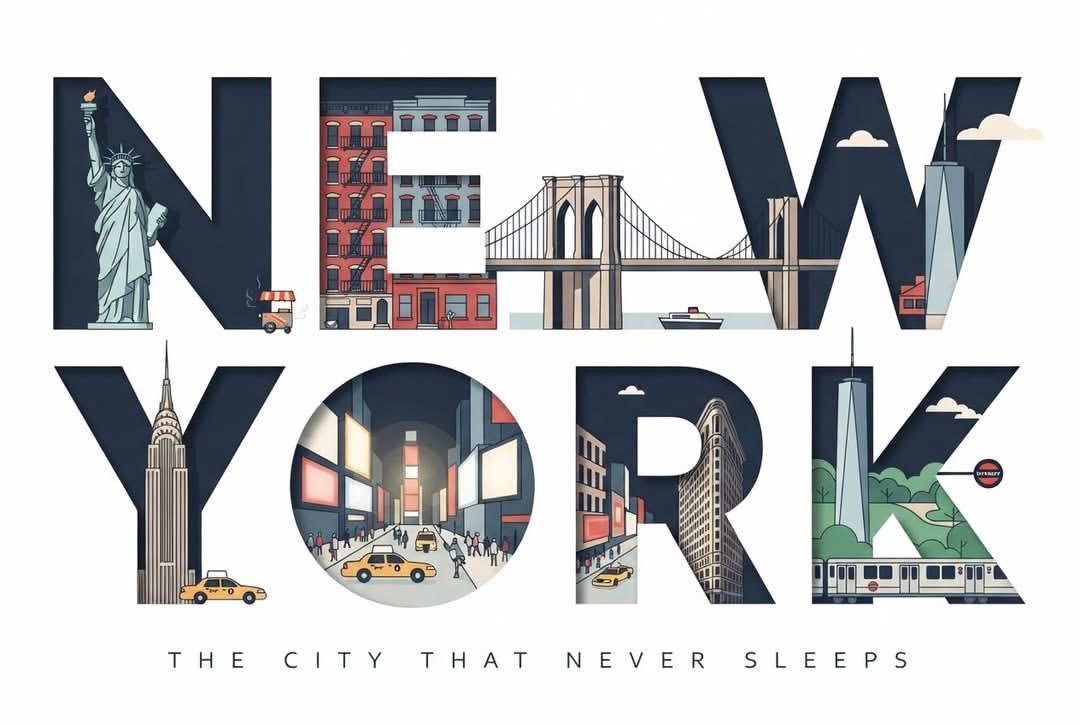 Typographic Travel Poster with Inner Scenes example 1