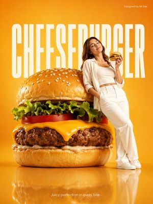Minimalist Giant Cheeseburger Ad Concept AI image template preview