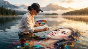 Surreal Fine Art Water Painting Portrait AI image template preview