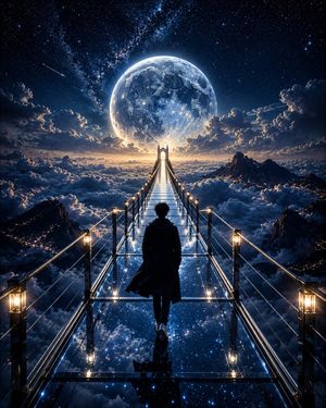 Moonlit Glass Bridge Fantasy Scene AI image template preview