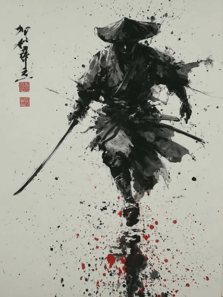 Sumi-e Samurai Ink Painting example 1