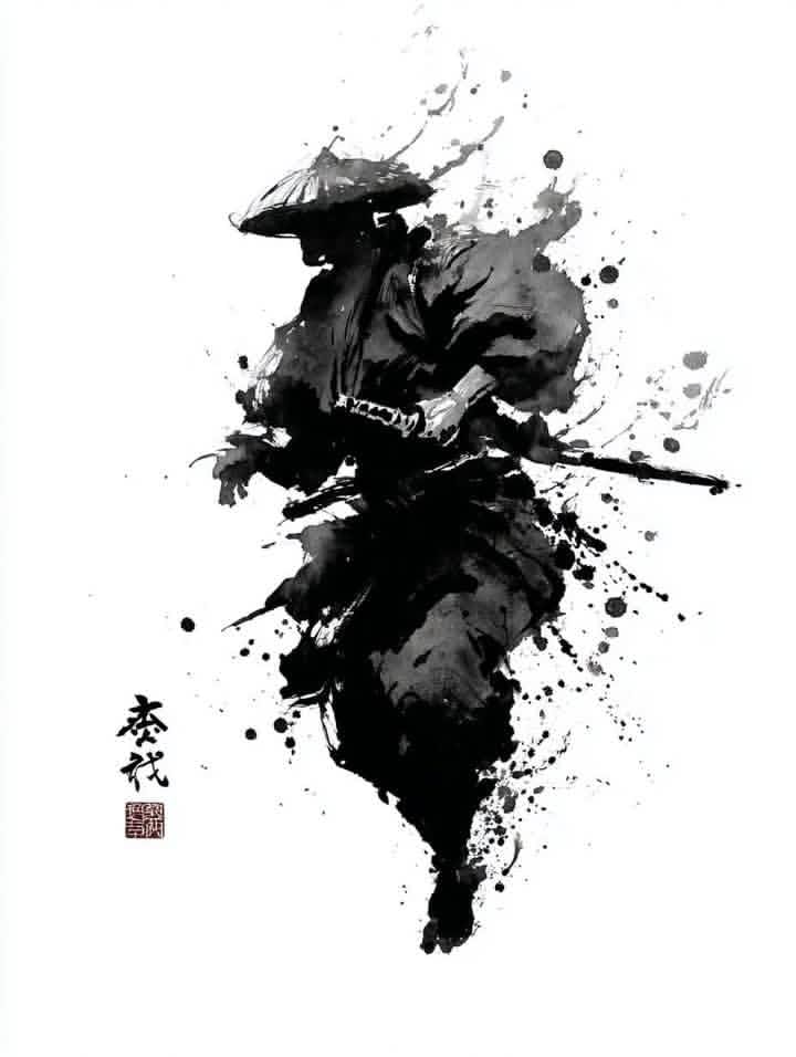 Sumi-e Samurai Ink Painting example 2