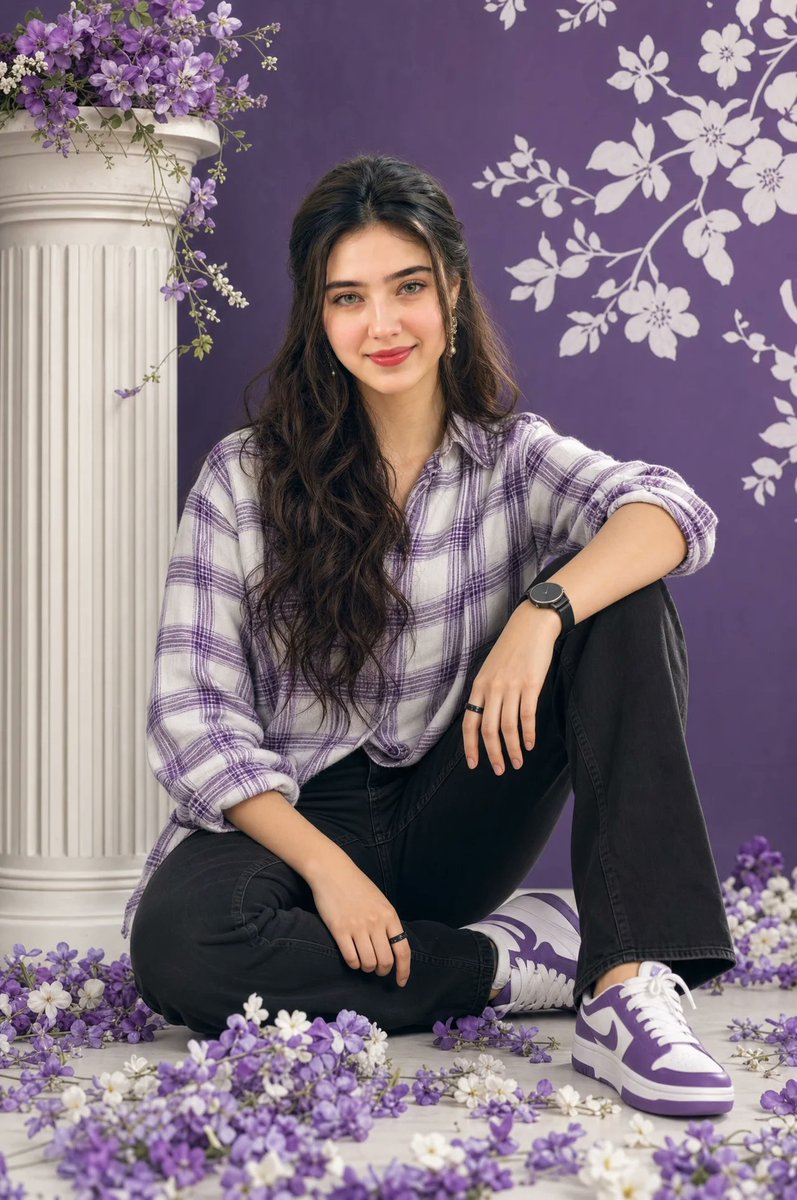 Fashion Studio Portrait with Floral Accents example 1