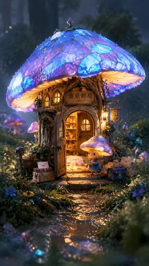 Miniature Mushroom Post Office Scene AI image template preview