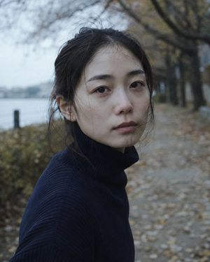 Moody Autumn Japanese Woman Portrait AI image template preview