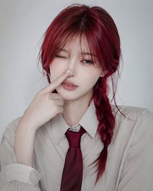 Crimson Braid Japanese Office Style Portrait AI image template preview