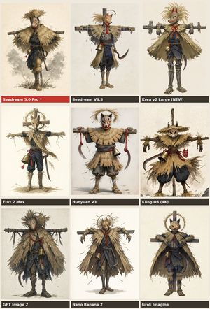 Nine-Model Scarecrow Yokai Comparison AI image template preview