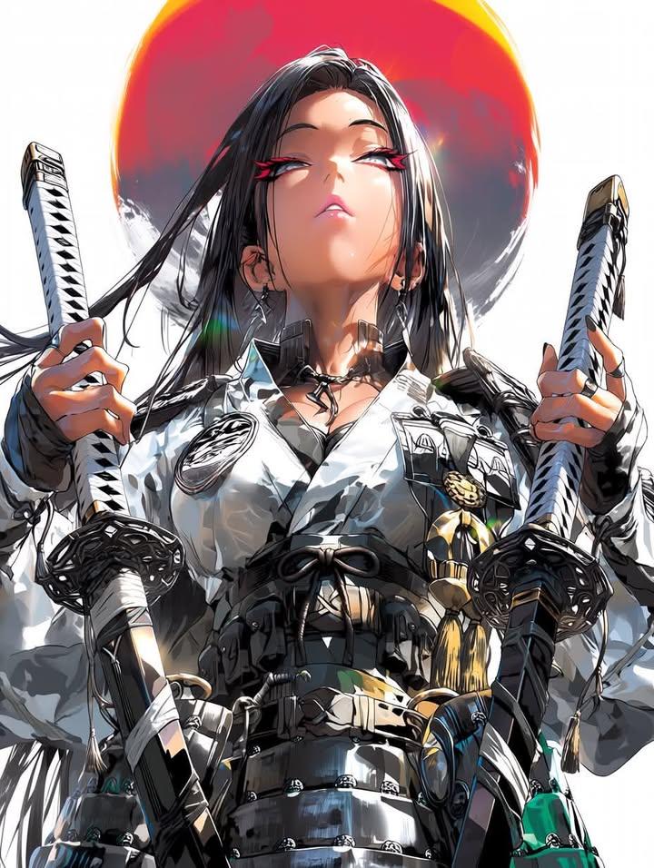 Futuristic Samurai Girl Anime Illustration example 2
