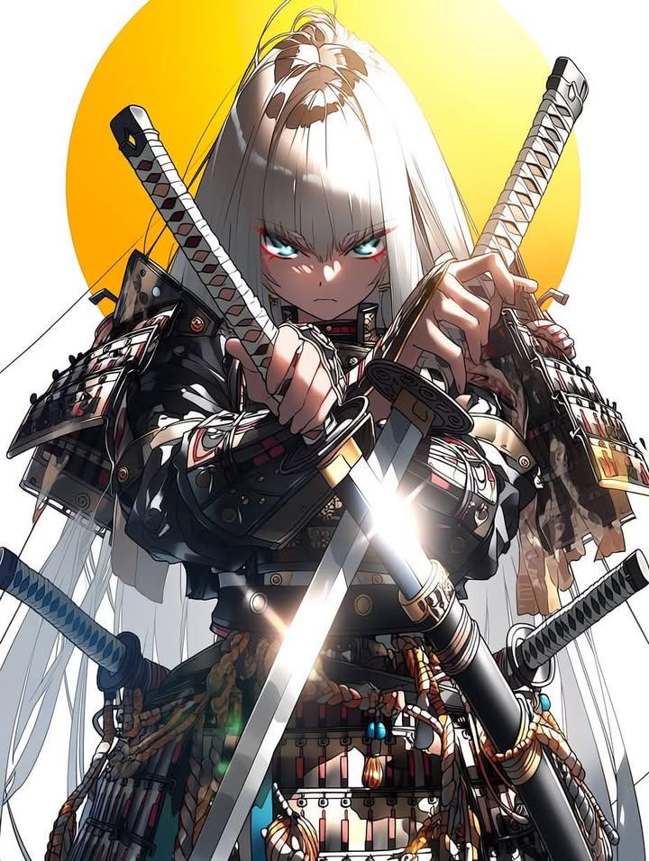 Futuristic Samurai Girl Anime Illustration example 3