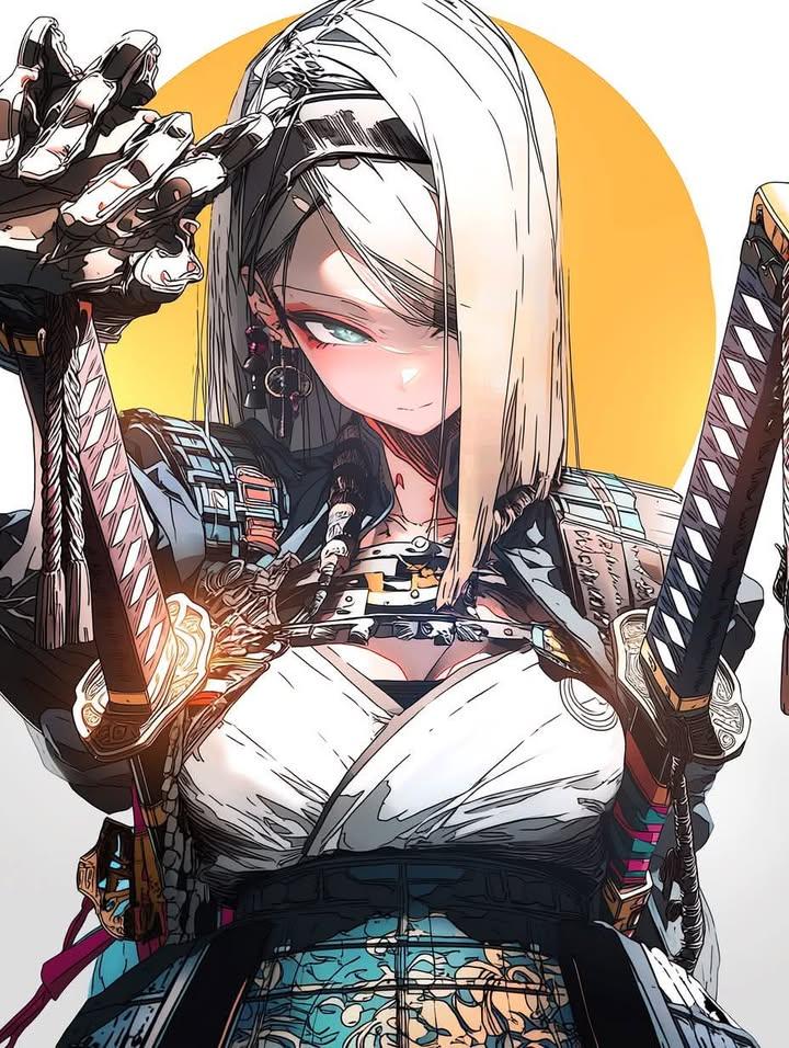 Futuristic Samurai Girl Anime Illustration example 4