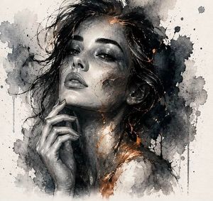 Monochrome Watercolor Kintsugi Portrait AI image template preview