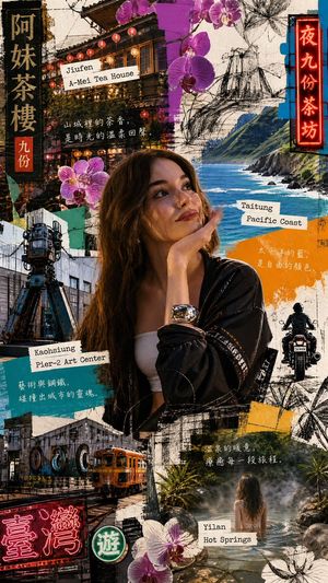 Taiwanese Travel Mixed-Media Art AI image template preview