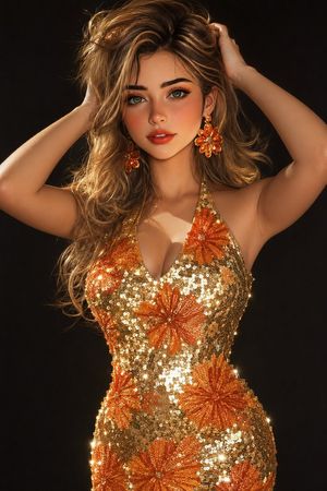 Gold Sequin Party Glamour Portrait AI image template preview