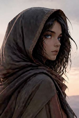 Hooded Desert Wanderer Portrait AI image template preview
