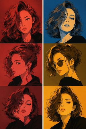Manga Character Design Triptych AI image template preview