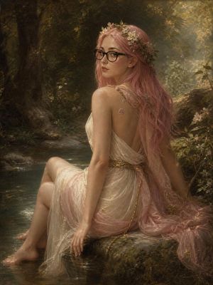 Pink-Haired Nymph in Bouguereau Style AI image template preview