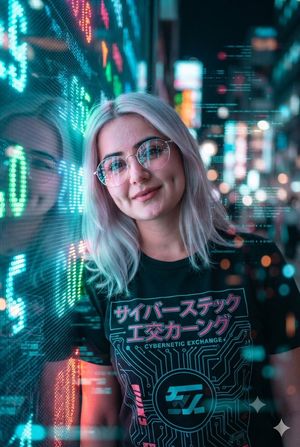 Cyberpunk Financial District Portrait AI image template preview