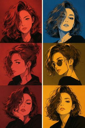 Manga Character Design Triptych Poster AI image template preview