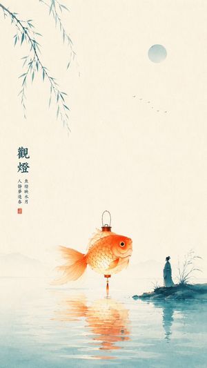 Oriental Zen Minimalist Goldfish Lantern Poster AI image template preview