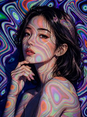 Rainbow Light Projection Comic Portrait AI image template preview
