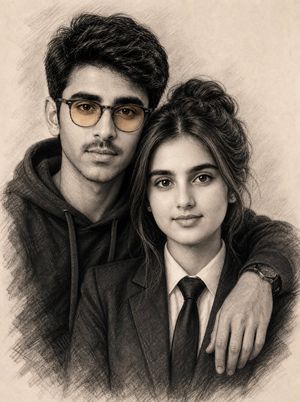 Realistic Charcoal Sketch Couple Portrait AI image template preview