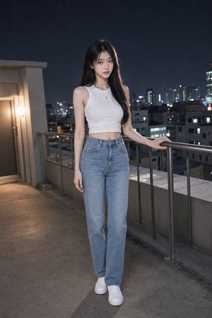 Night Rooftop Fashion Portrait AI image template preview