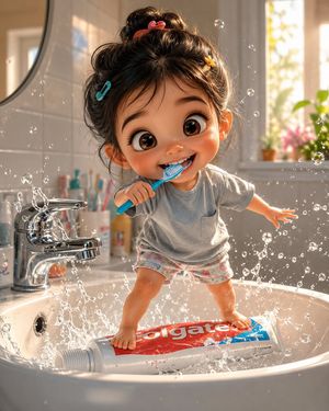 Whimsical 3D Toddler Bathroom Illustration AI image template preview