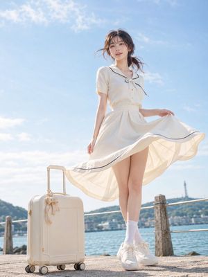 Japanese Seaside Travel Portrait AI image template preview