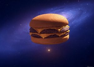 Floating Cheeseburger in Space AI image template preview
