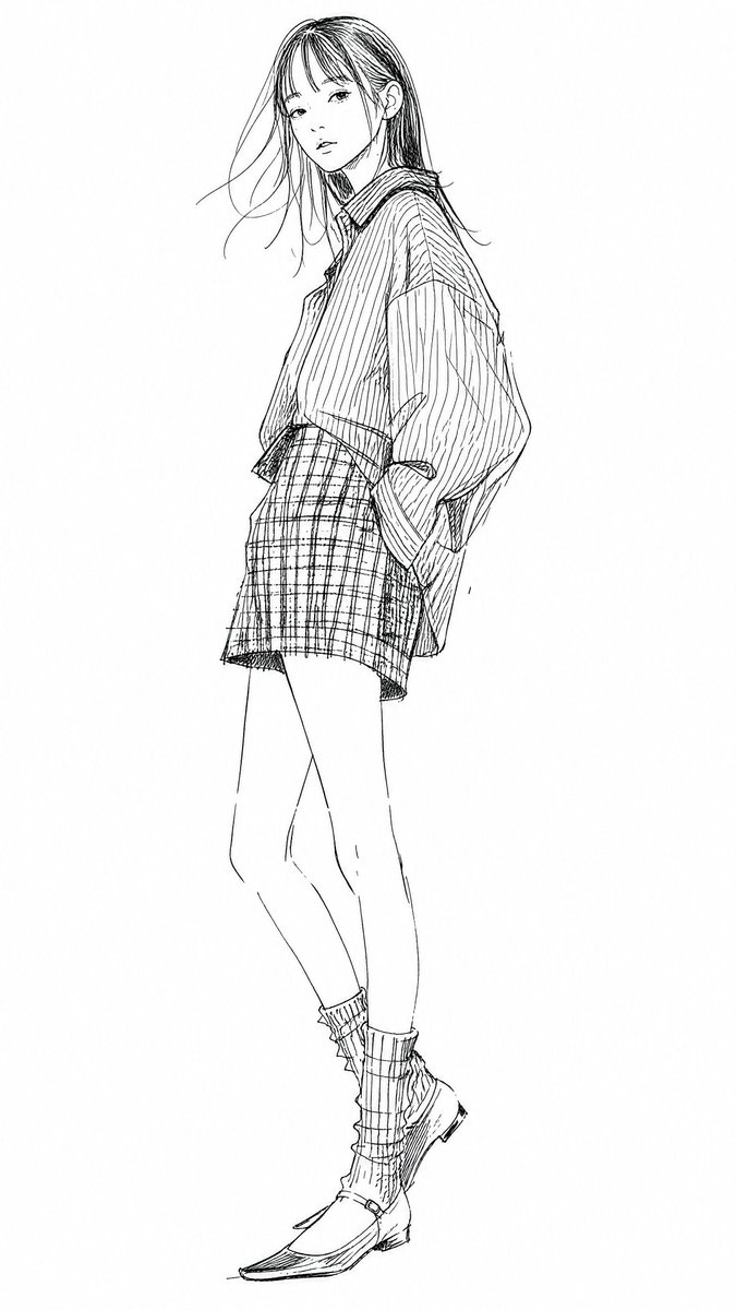 Manga Fashion Line Art Girl example 1