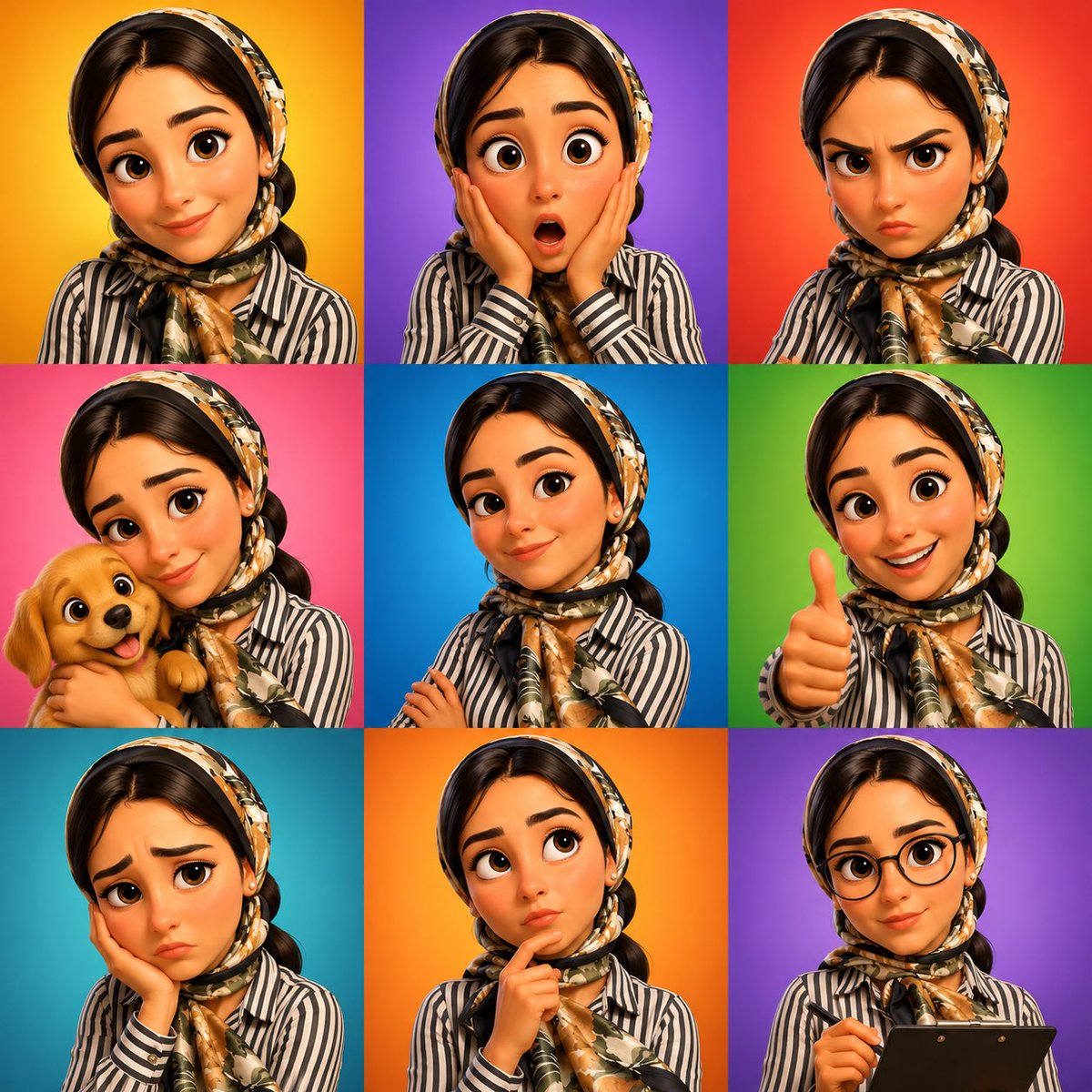 3D Cartoon Character Emotion Grid example 1