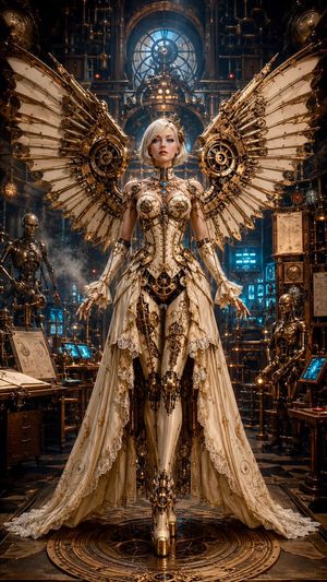 Steampunk Automaton Female Portrait AI image template preview