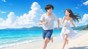 Sunny Seaside Couple Portrait AI image template preview
