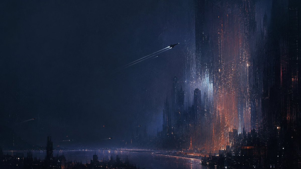 Deep Blue Sci-Fi Megacity Wallpaper example 1