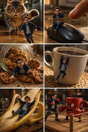 Miniature Man Kitchen Comedy Collage AI image template preview